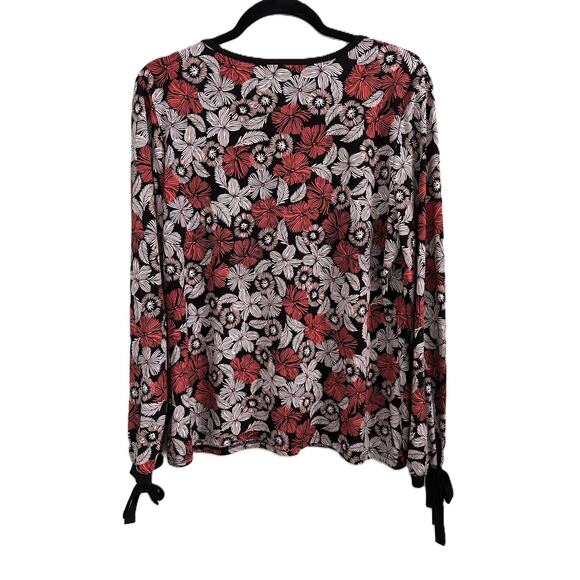VGC Liz Claiborne Career Floral Long Sleeve Tie-detail Cuffs Pull Over Top-Large - Picture 3 of 7